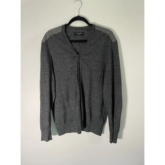 All Saints Men’s Talacre Button Front Elbow Patch Cardigan Gray Size Large - Picture 1 of 6